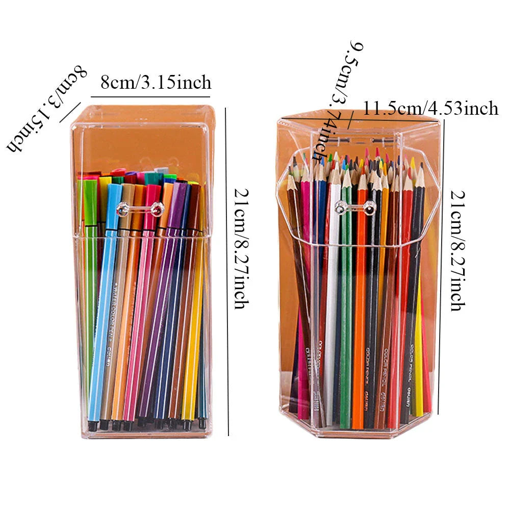 Clear acrylic pen and makeup brush holder with sleek, transparent design for stylish desktop or vanity organisation