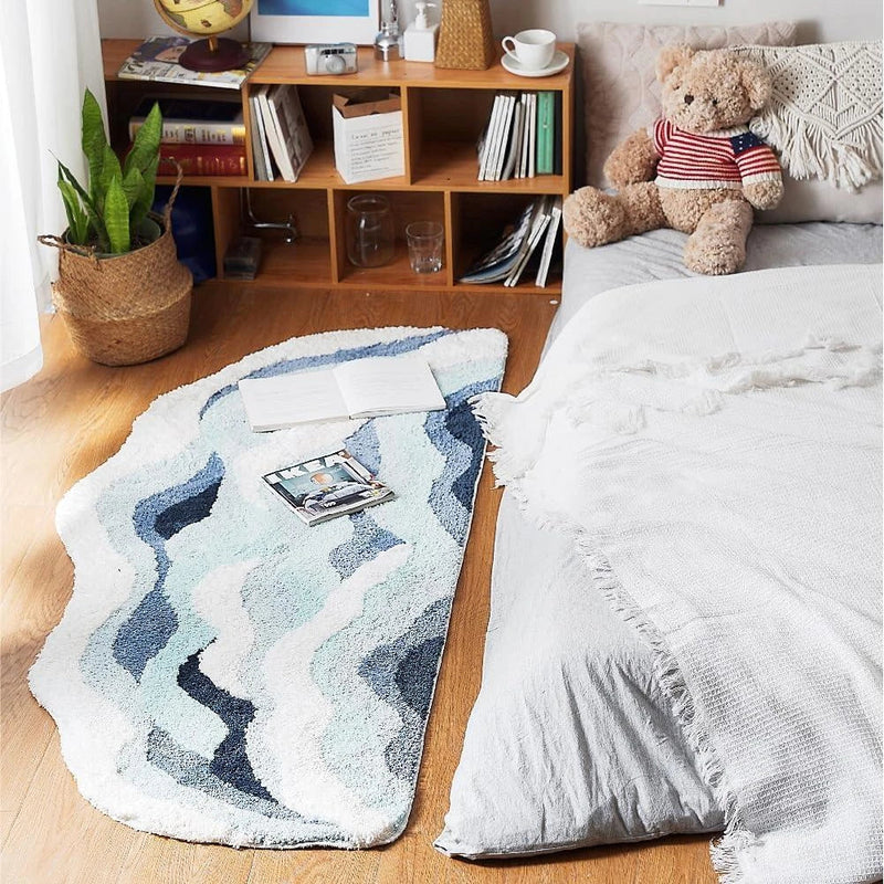Homeenjoy UK Charming Blue Waves Kids Non-Slip Bedroom Rug