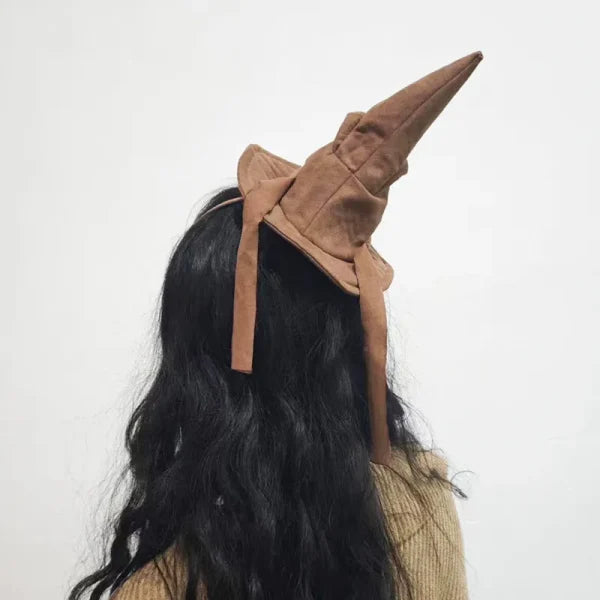Sortband Halloween Witch Hat Headband in red, green, and brown colours with a unique, handcrafted design