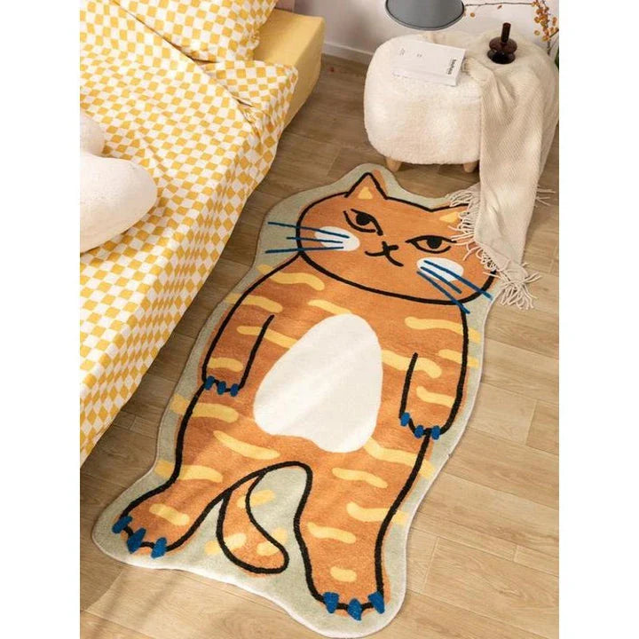 Cartoon living room rug with a charming cat design, offering plush comfort and non-slip safety for a cosy and stylish home decor accent.