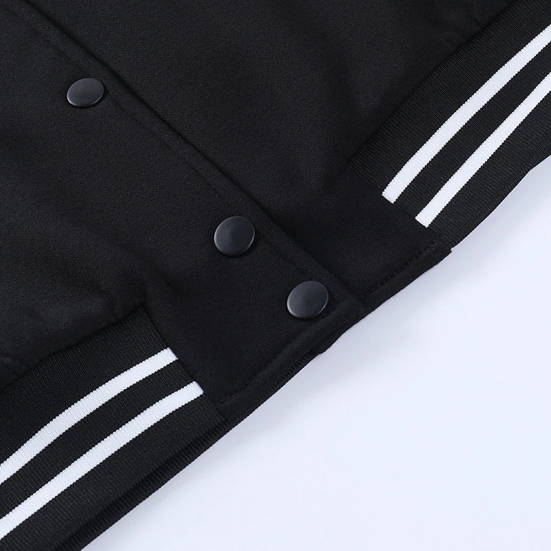 A classic British-style baseball jacket with contrast PU stitching, showcasing a sophisticated and versatile design for casual wear.