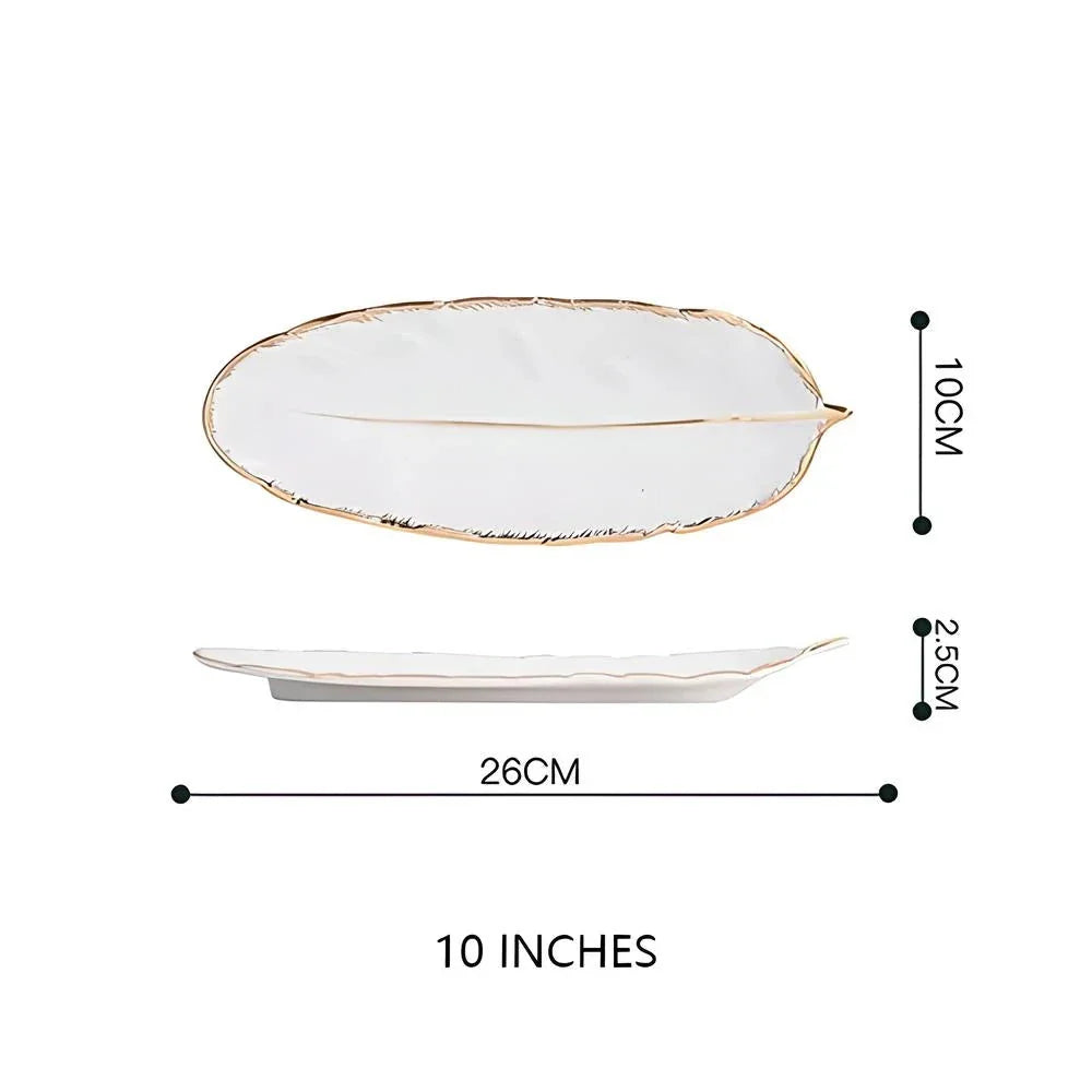 Elegant Nordic Ceramic Storage Tray in white with unique feather-inspired design and hand-painted patterns