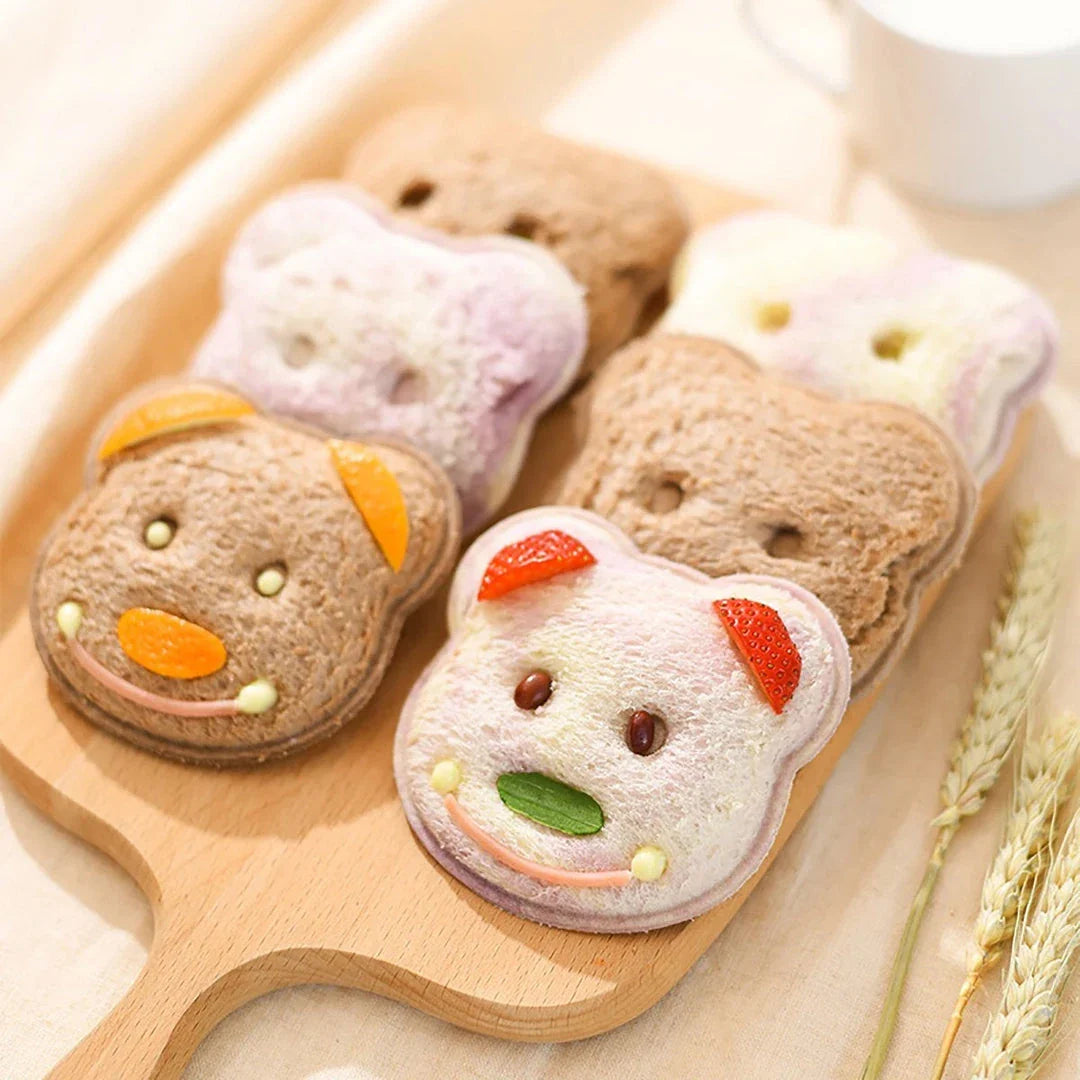 A yellow bear-shaped sandwich cutter used to create fun, creative sandwiches for children