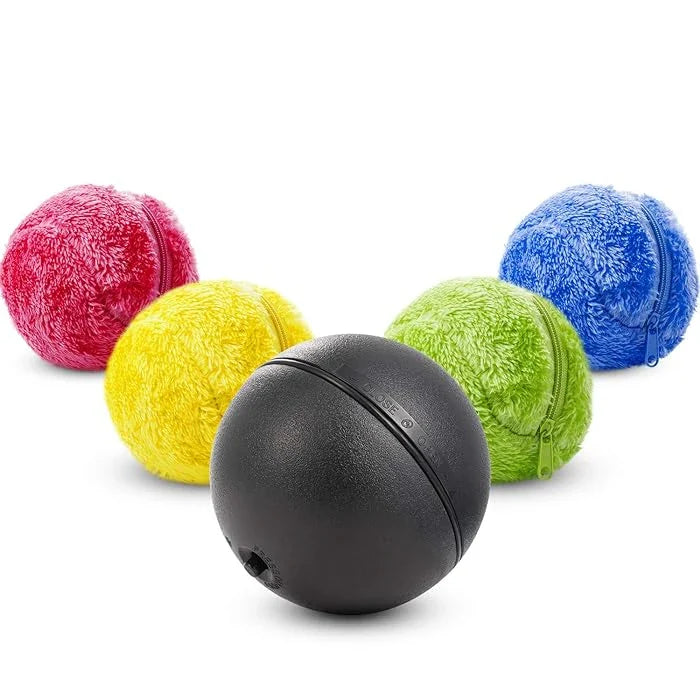 Vibrant, multi-coloured electric pet balls that automatically roll to stimulate pets' natural hunting instincts and help clean floors