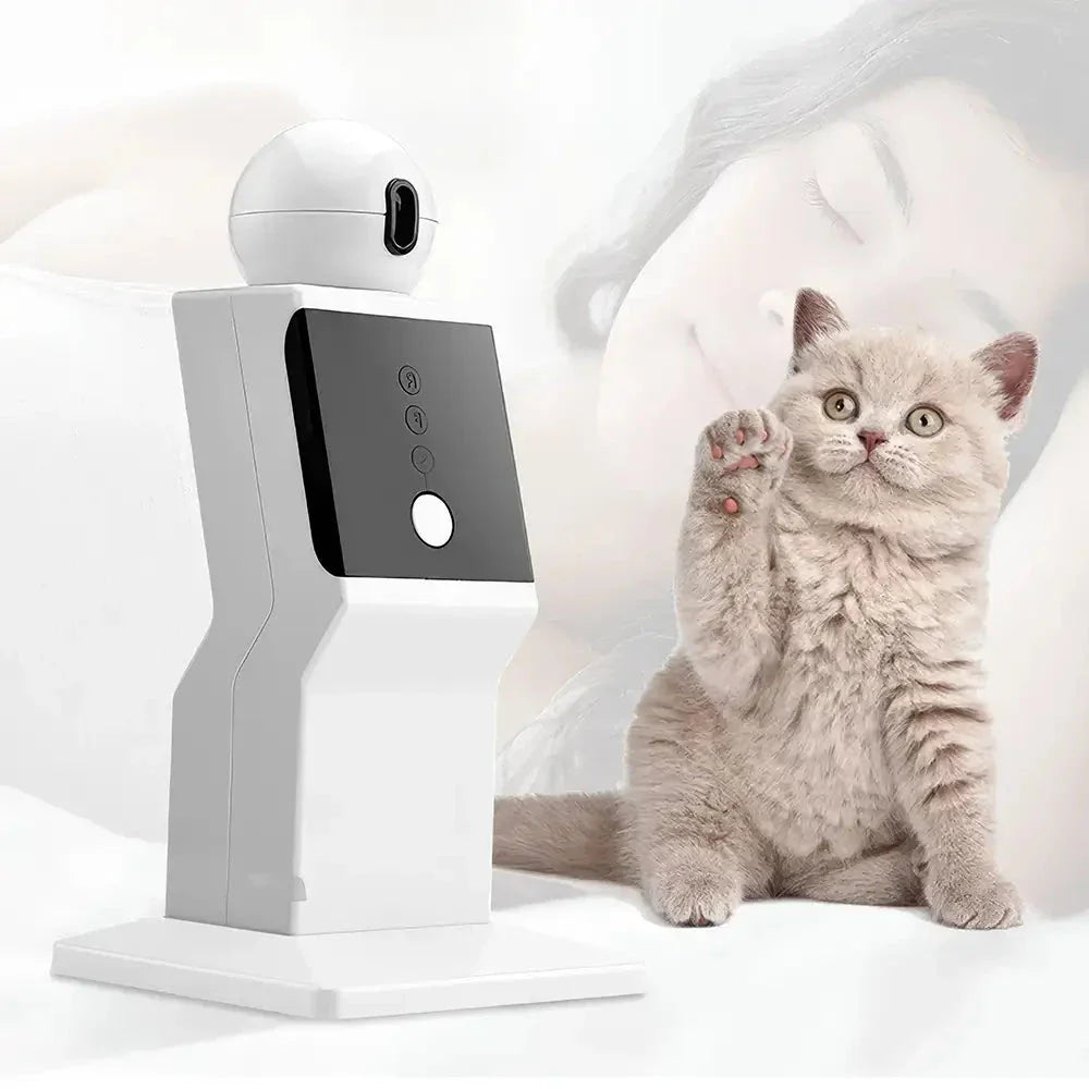 Interactive Laser Cat Toy with 360° random rotation, adjustable speed settings, and quiet operation for safe and engaging playtime
