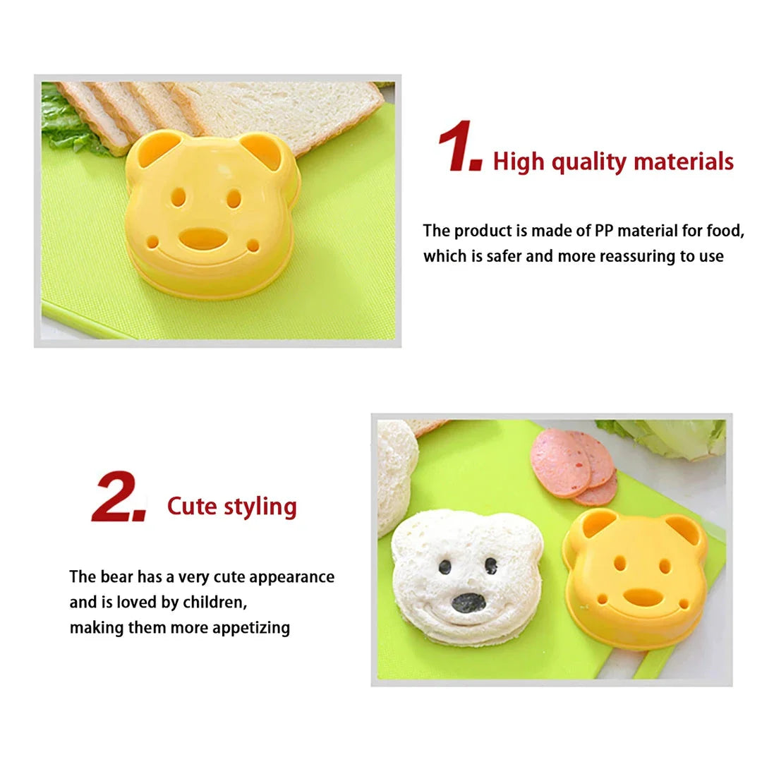A yellow bear-shaped sandwich cutter used to create fun, creative sandwiches for children