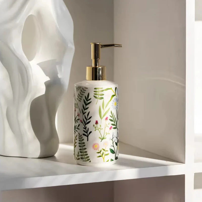Ceramic Flower Soap Dispenser with elegant floral design for luxurious bathroom décor