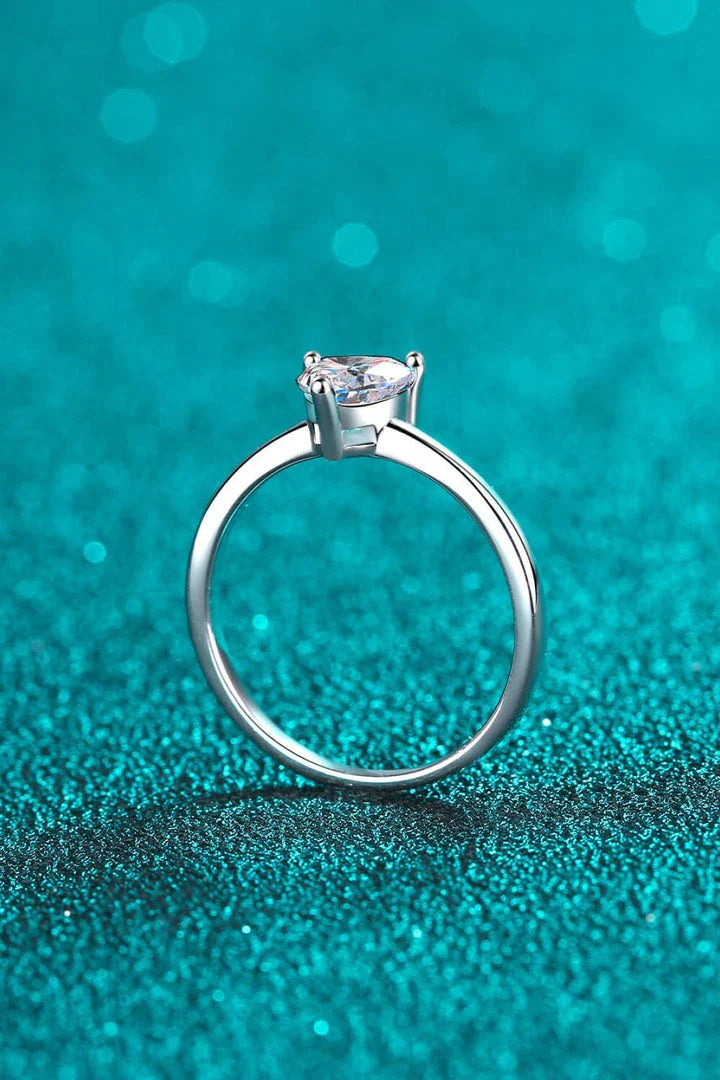 Elegant 925 sterling silver heart-shaped moissanite solitaire engagement ring with rhodium-plated finish