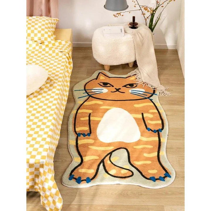 Cartoon living room rug with a charming cat design, offering plush comfort and non-slip safety for a cosy and stylish home decor accent.