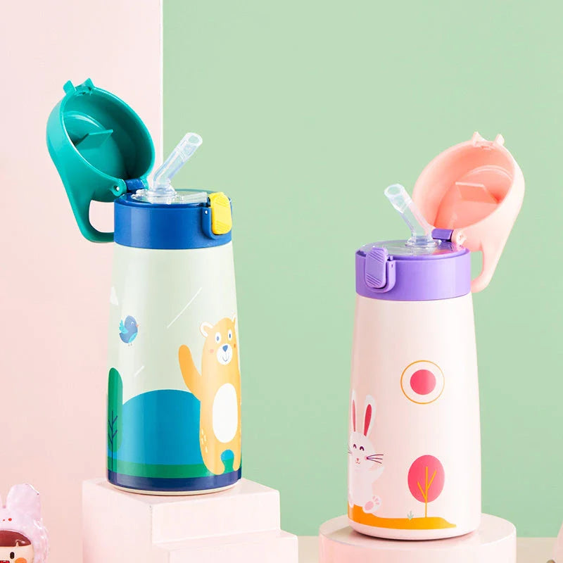 Charming cartoon-themed stainless steel thermal mug with 500ml capacity, perfect for children's hydration needs