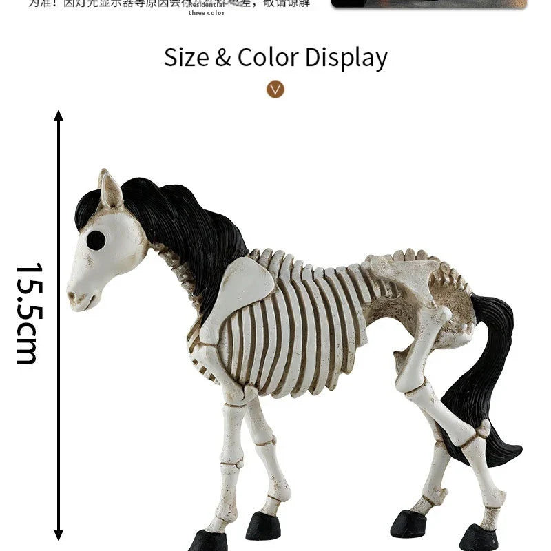 Detailed resin skeleton horse ornament in a spooky Halloween design, perfect for seasonal home decor