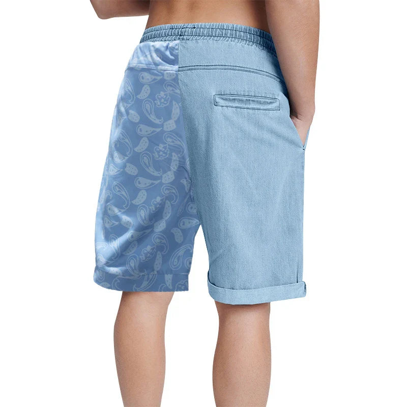 Casual sports shorts for men in a stylish patchwork design, made from soft, breathable cotton for all-day comfort.
