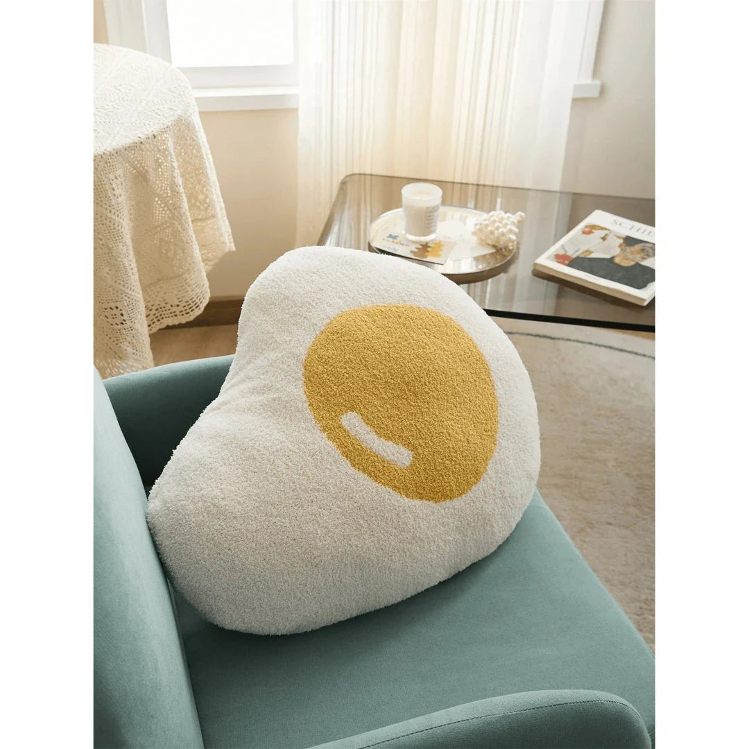 Cosy and charming kawaii fried egg throw pillow with plush microfiber fabric and cotton filling for stylish home decor