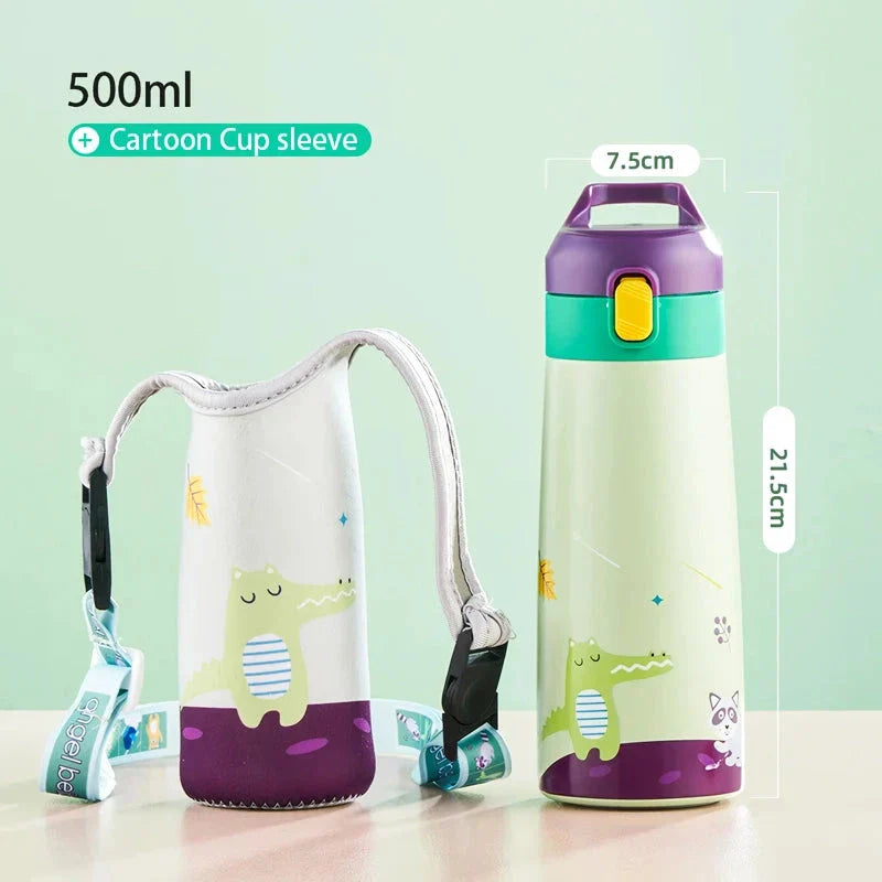 Charming cartoon-themed stainless steel thermal mug with 500ml capacity, perfect for children's hydration needs