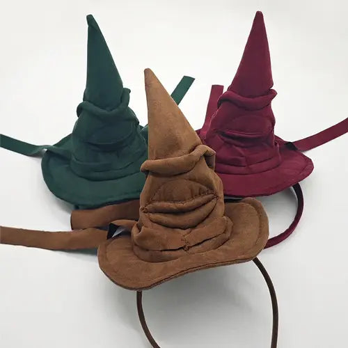 Sortband Halloween Witch Hat Headband in red, green, and brown colours with a unique, handcrafted design