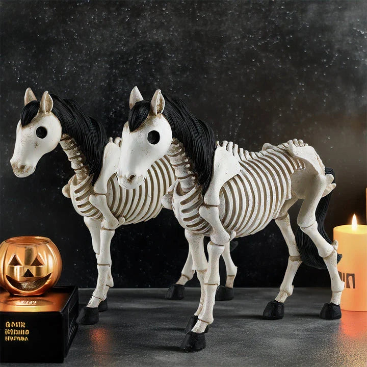 Detailed resin skeleton horse ornament in a spooky Halloween design, perfect for seasonal home decor