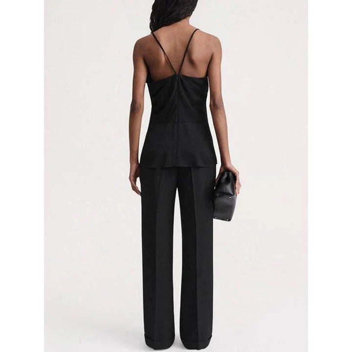Elegant summer camisole with v-neck and backless design, made from soft viscose fabric for comfort and style