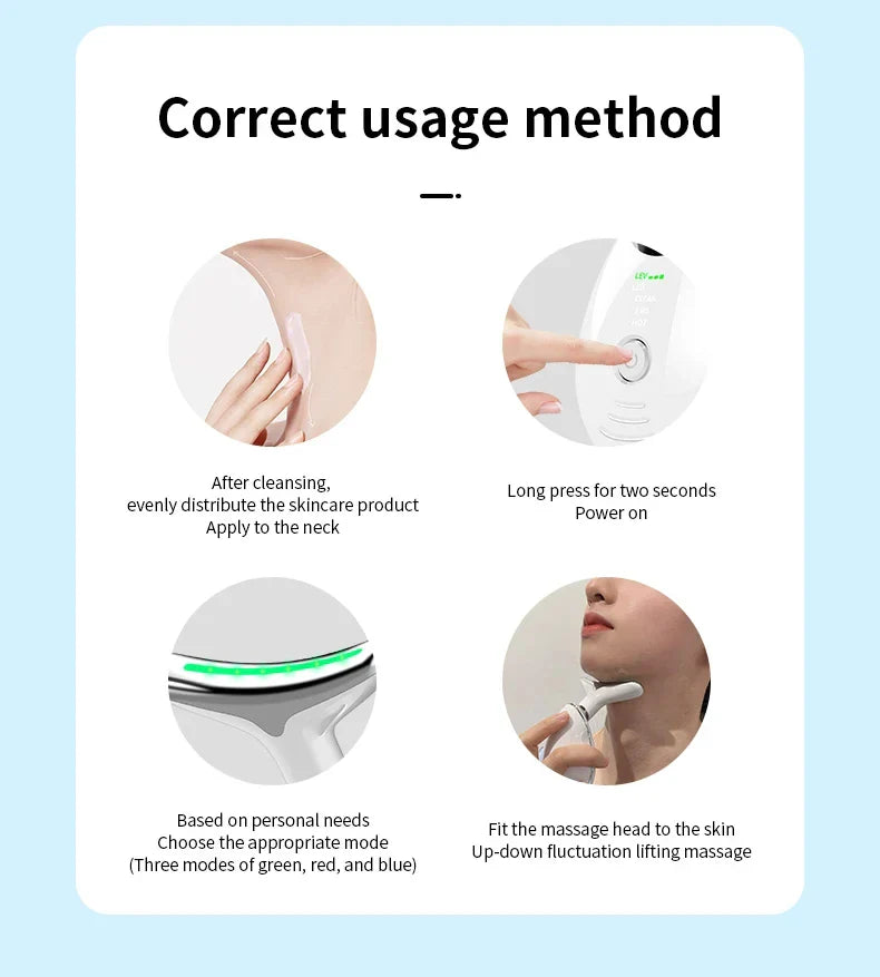 Neck and Face Beauty Device with Colorful LED Photon Therapy for Skin Tightening, Wrinkle Reduction and Double Chin Removal