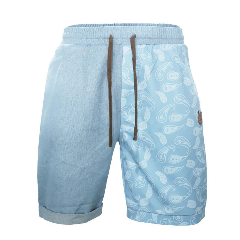 Casual sports shorts for men in a stylish patchwork design, made from soft, breathable cotton for all-day comfort.