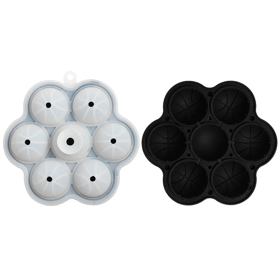 Spherical silicone ice mould with seven holes for creating elegant ice spheres to chill premium drinks