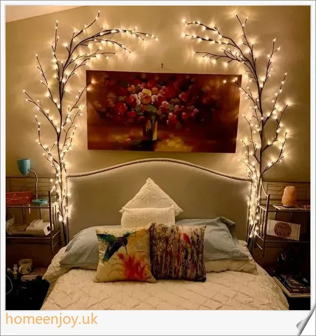 Enchanting willow tree vine lights with twinkling LED bulbs, creating a warm, ambient glow for festive home decor