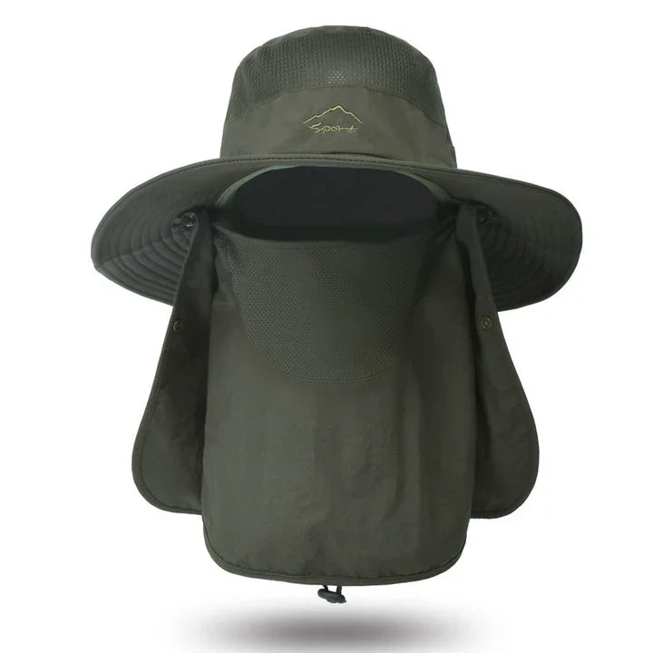 Premium fisherman cap with quick-drying fabric, UV protection, and removable face and neck cover