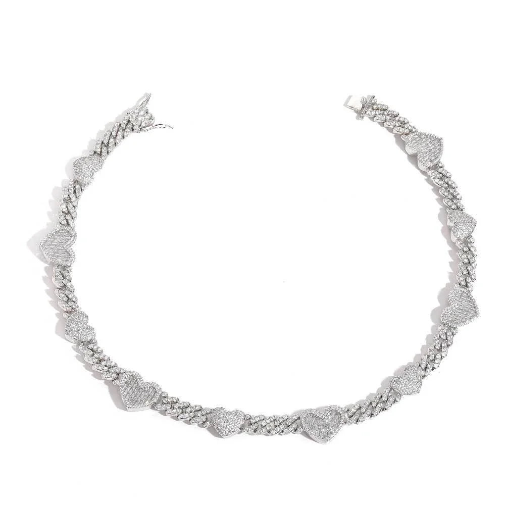 Platinum Cuban Link Chain Necklace with Zircon Mosaic Inlay, Offering Sophisticated Style and Lasting Durability