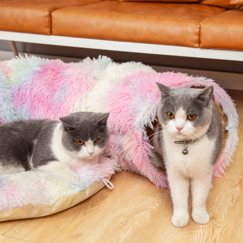Homeenjoy uk Cosy Cat Tunnel Bed with Plush Cushion - Multifunctional & Foldable for Indoor Cats