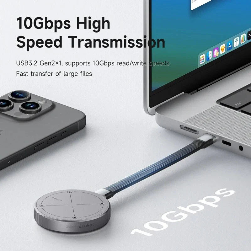 Compact and magnetic M.2 2230 NVMe SSD enclosure with USB-C connectivity and dual power outage protection