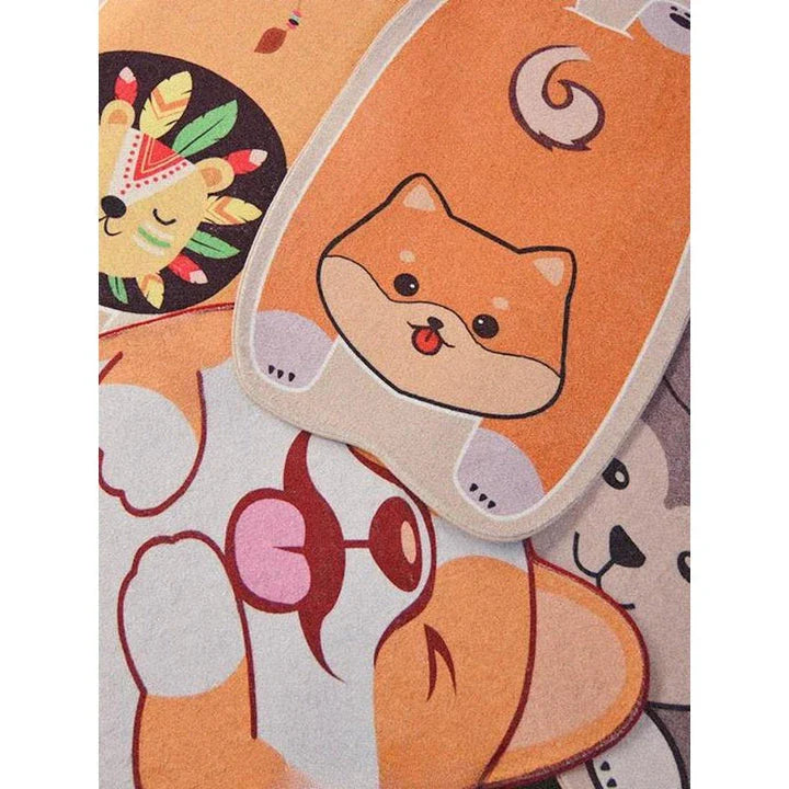 Charming animal-themed decorative rugs in various designs, including cats, foxes, lions, dogs, bunnies, wolves, and bears, adding a touch of whimsy and warmth to living rooms, bedrooms, and other cosy spaces.