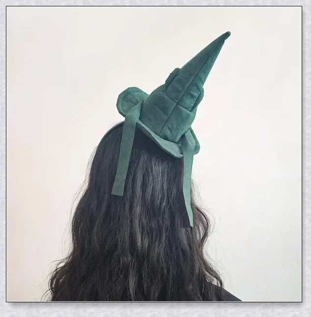 Sortband Halloween Witch Hat Headband in red, green, and brown colours with a unique, handcrafted design