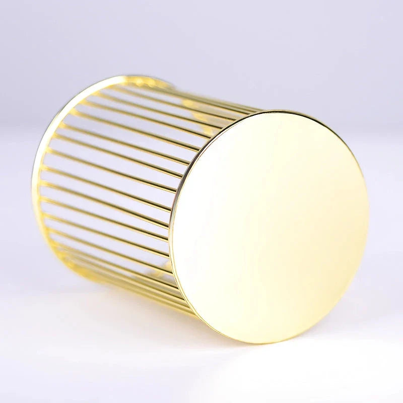 Rose gold plated pen holder with a sleek, minimalist design for organising pens, makeup brushes, and other desk accessories