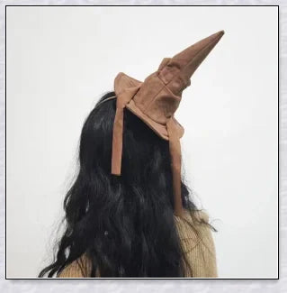 Sortband Halloween Witch Hat Headband in red, green, and brown colours with a unique, handcrafted design