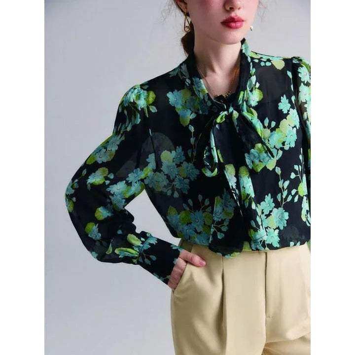 Homeenjoy UK Elegant Floral Silk Blend Blouse for Timeless Style