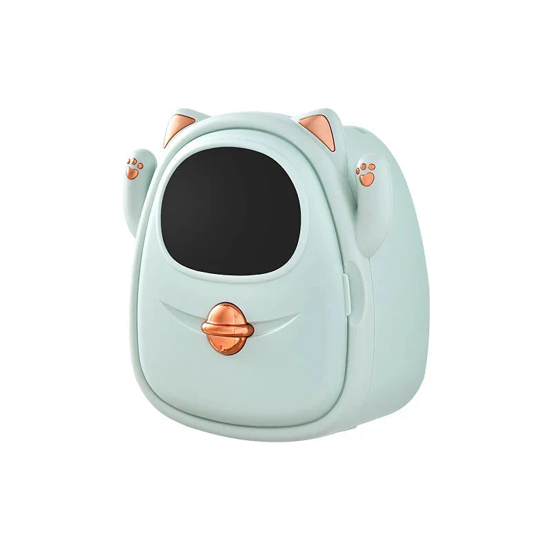 A white, cat-themed tissue box and bathroom organiser with storage compartments