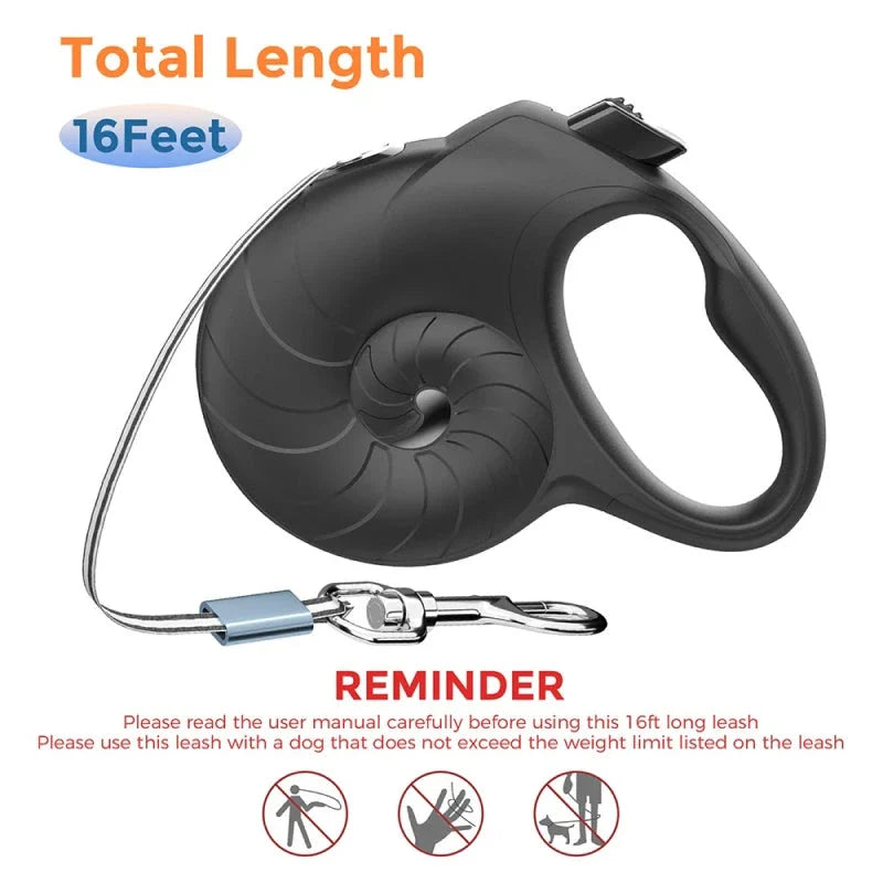 A black 5-metre retractable dog leash with a reflective strip for small dogs up to 15kg.