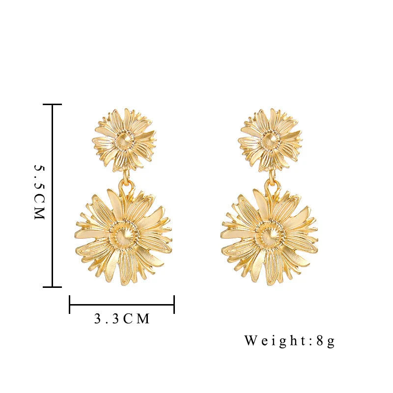 Golden Chrysanthemum Flower Drop Earrings for Women - Elegant Party Dangle Jewellery