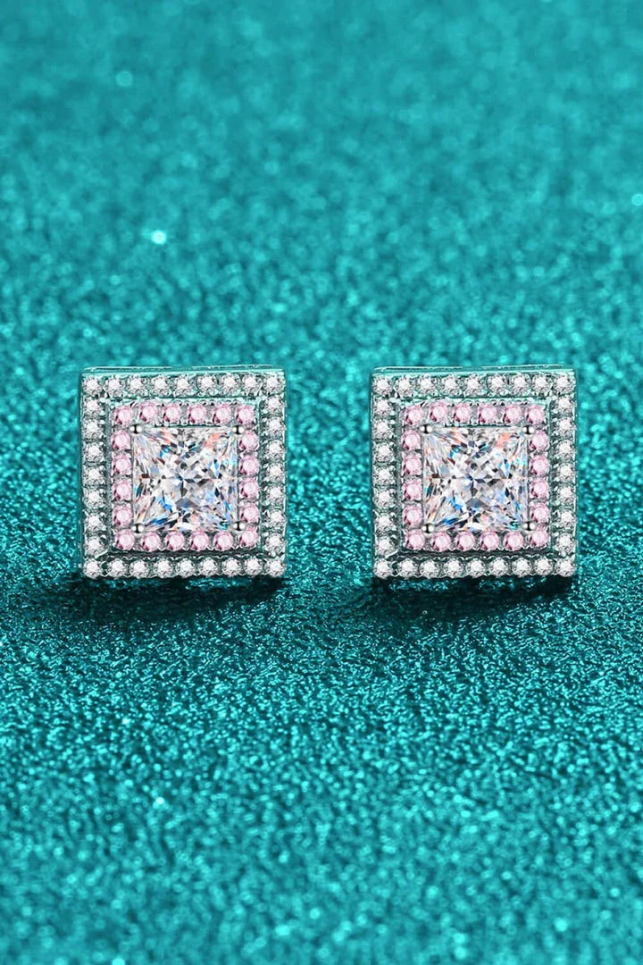 Elegant Moissanite square stud earrings in 925 sterling silver with a polished finish
