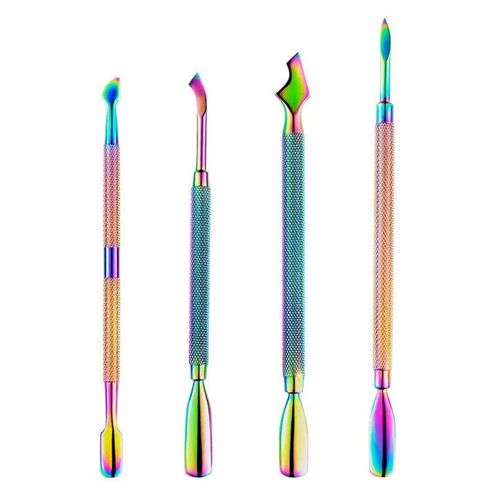 Chameleon Rainbow Dual-Ended Stainless Steel Cuticle Pusher for Salon-Quality Manicure at Home