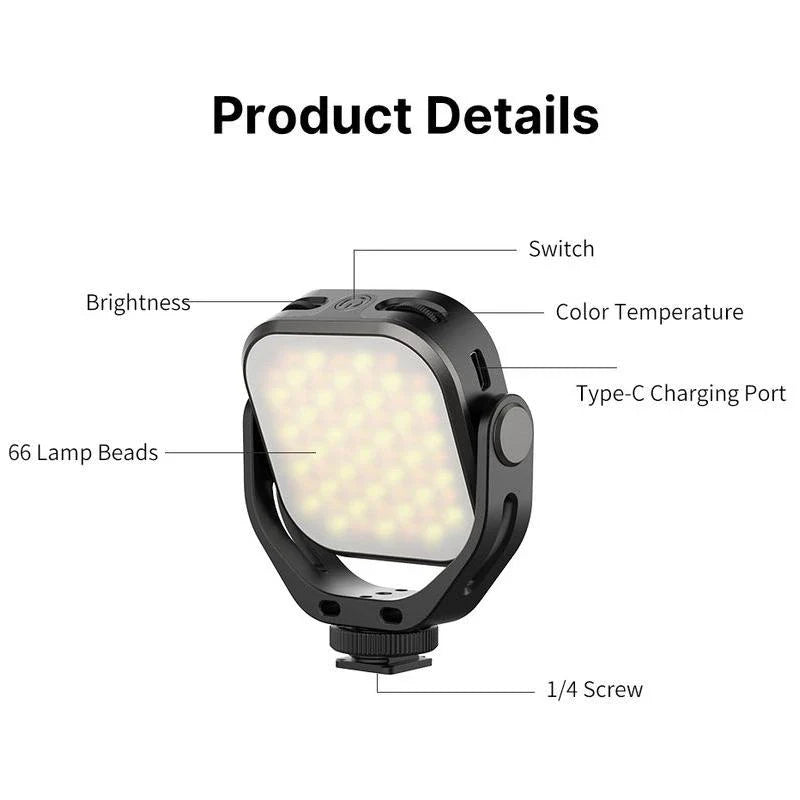 Adjustable bi-colour LED video light with 360-degree rotation bracket, rechargeable and portable fill light for DSLR, SLR and mobile devices