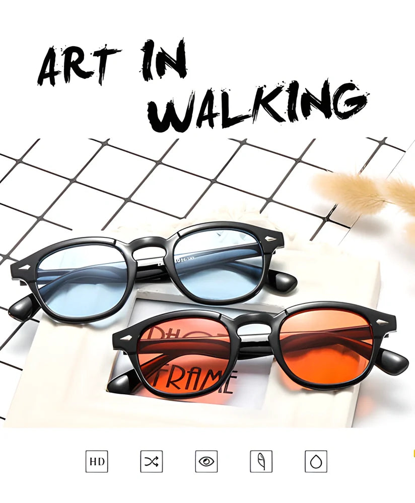 Classic round sunglasses with tinted lenses inspired by the iconic style of Johnny Depp