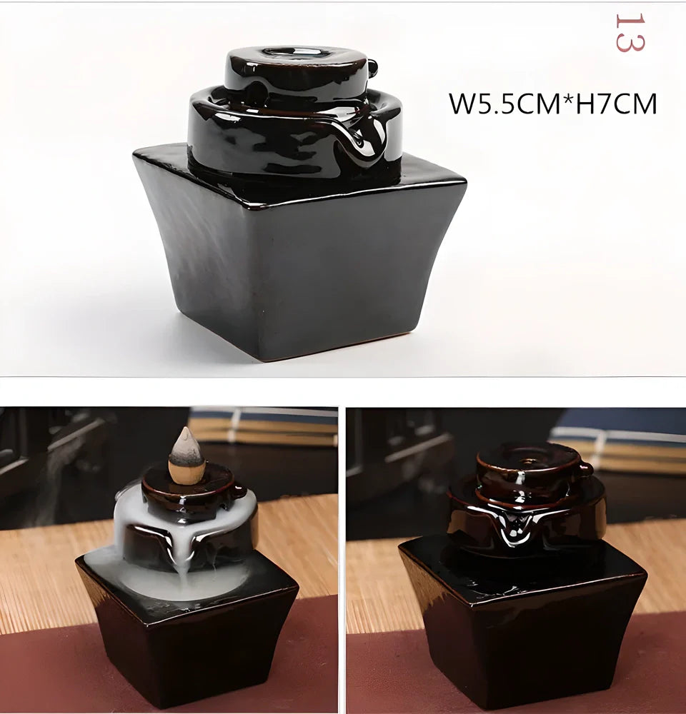 Elegant ceramic waterfall incense burner with flowing smoke and soothing sounds for a relaxing ambiance