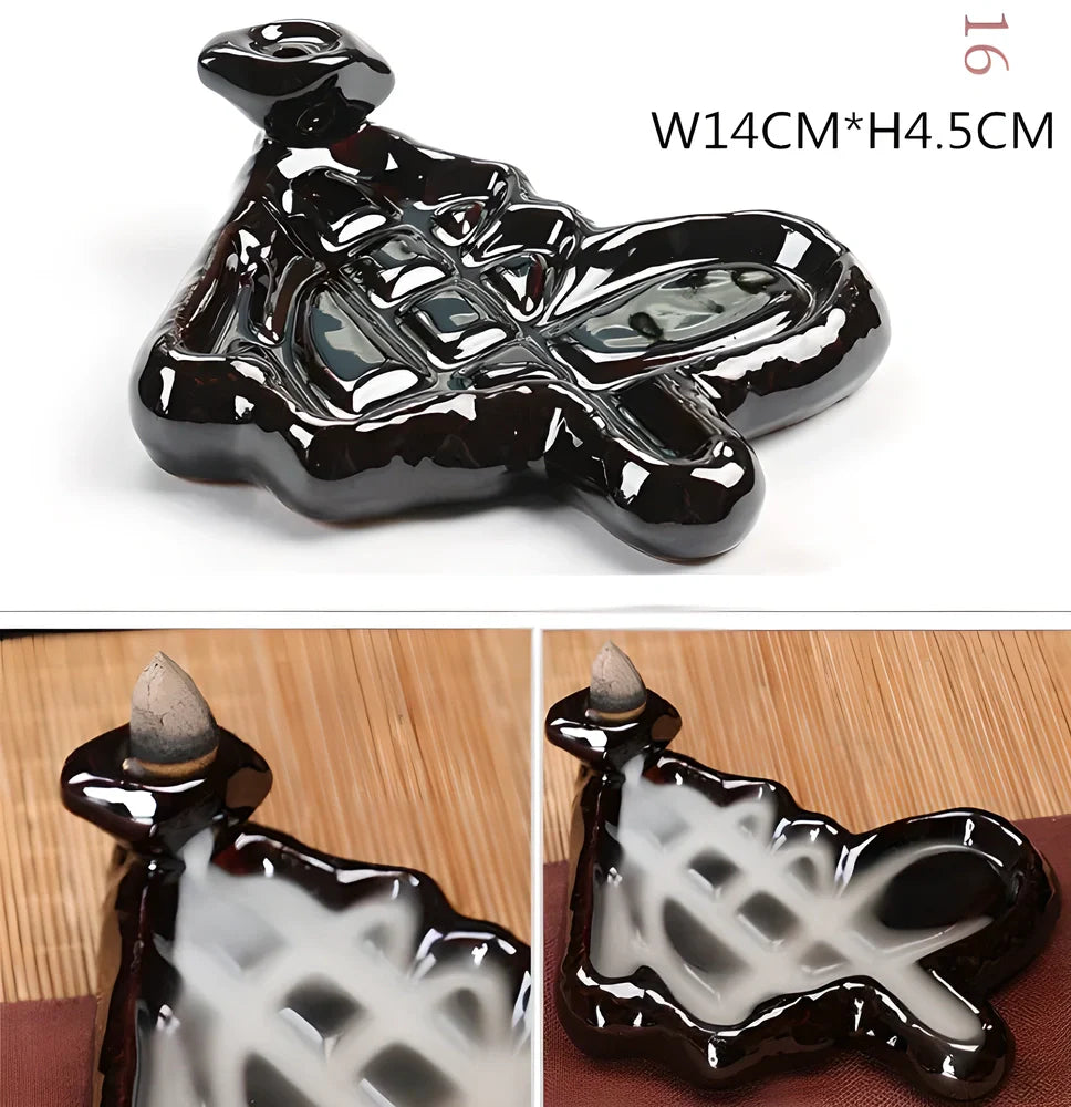 Elegant ceramic waterfall incense burner with flowing smoke and soothing sounds for a relaxing ambiance