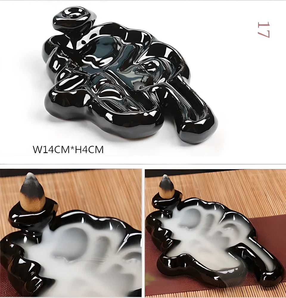 Elegant ceramic waterfall incense burner with flowing smoke and soothing sounds for a relaxing ambiance