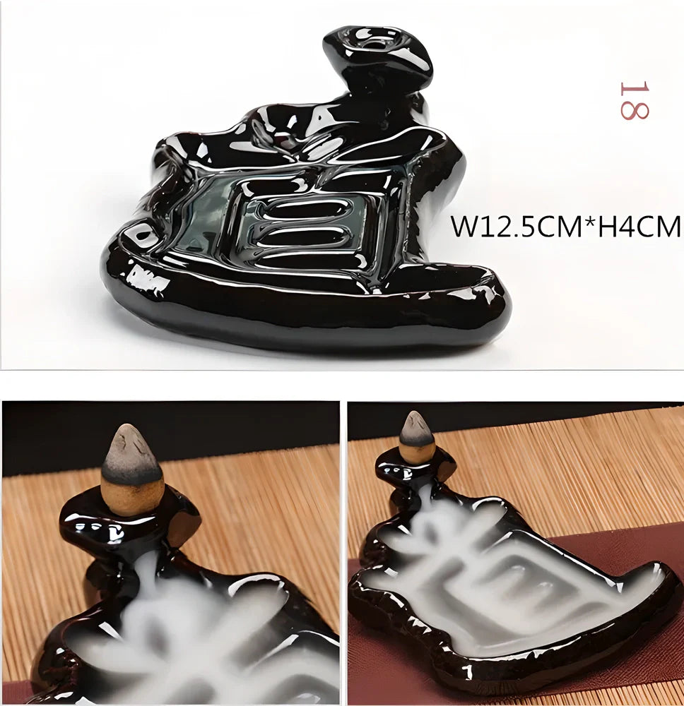 Elegant ceramic waterfall incense burner with flowing smoke and soothing sounds for a relaxing ambiance