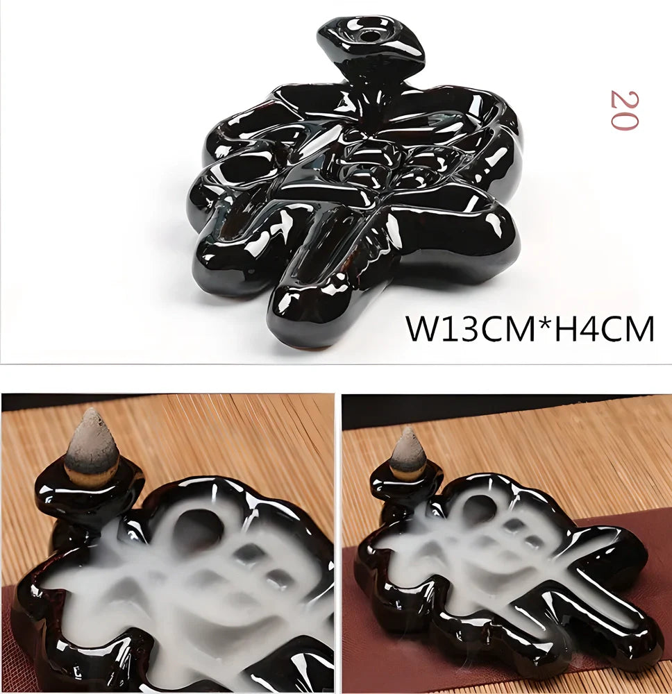Elegant ceramic waterfall incense burner with flowing smoke and soothing sounds for a relaxing ambiance