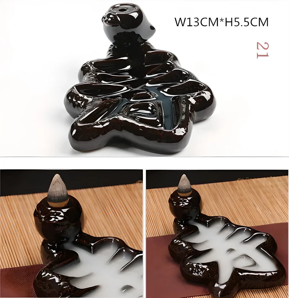 Elegant ceramic waterfall incense burner with flowing smoke and soothing sounds for a relaxing ambiance