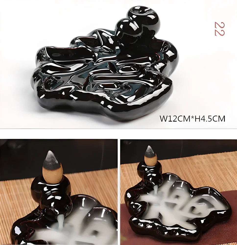 Elegant ceramic waterfall incense burner with flowing smoke and soothing sounds for a relaxing ambiance