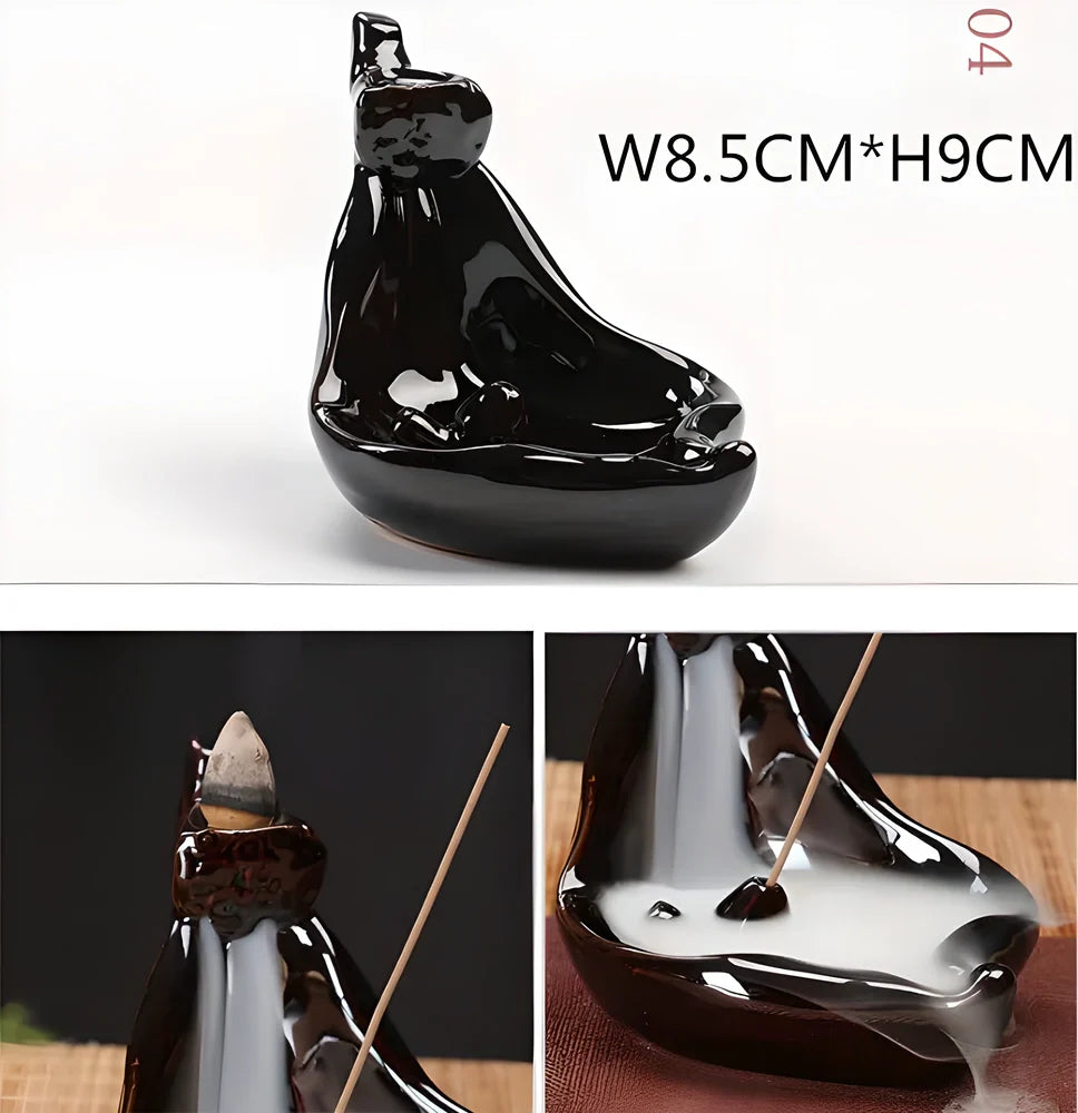 Elegant ceramic waterfall incense burner with flowing smoke and soothing sounds for a relaxing ambiance
