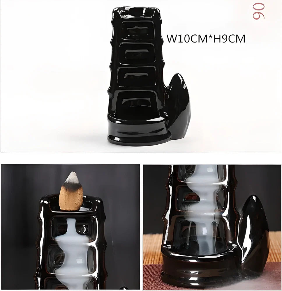 Elegant ceramic waterfall incense burner with flowing smoke and soothing sounds for a relaxing ambiance